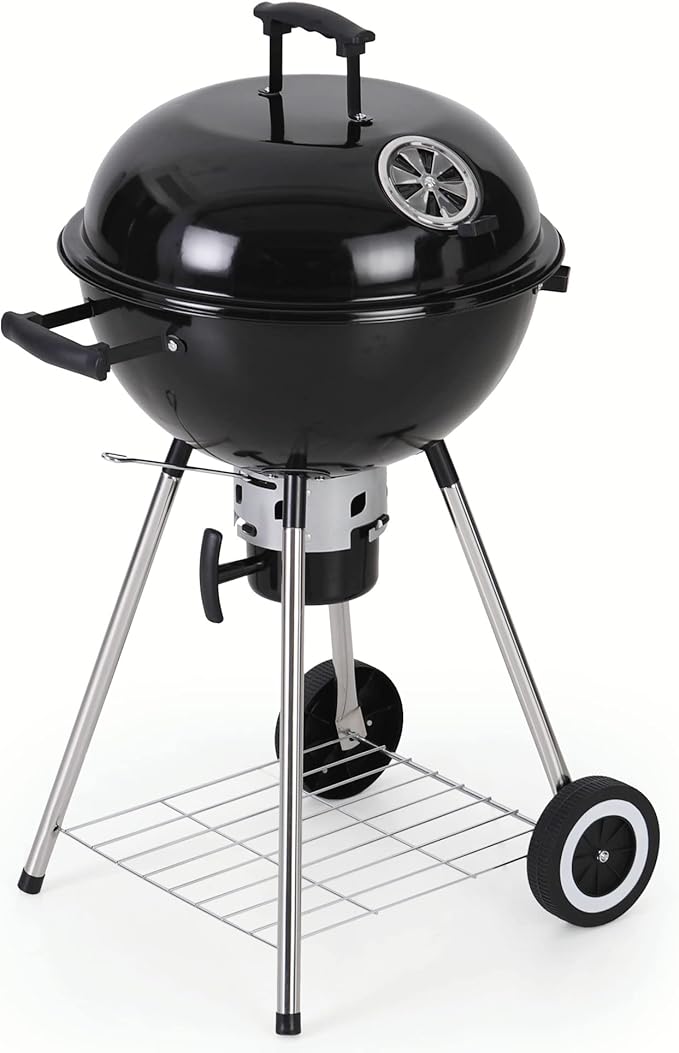 MFSTUDIO 18 Kettle Charcoal Grill Portable Porcelain-Enameled BBQ Grill with Slide Out Ash Catcher for Outdoor Barbecue Cooking Black