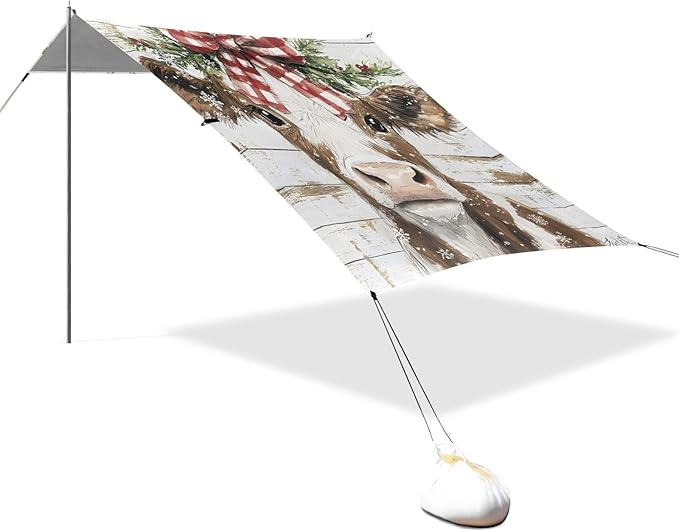 ALAZA Watercolor Cow Beach Tent Sun Shelter Portable Canopy Sunshade for Outdoor Camping Picnics Backyard Fun 10x9 ft