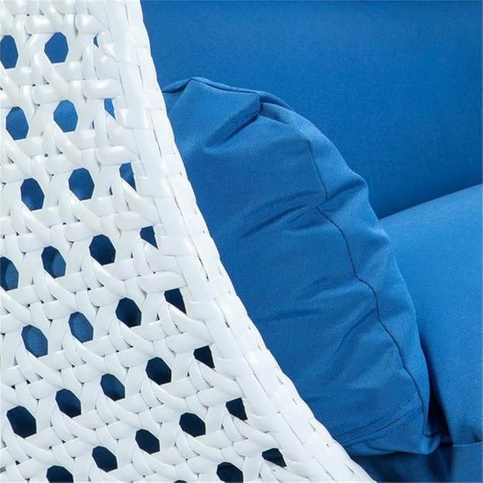 LeisureMod 2 Person Hanging Egg Chair Indoor Outdoor Patio Lounge Swing with White Stand &amp UV-Resistant Cushions Hammock Chair for Bedroom &amp Garden Blue