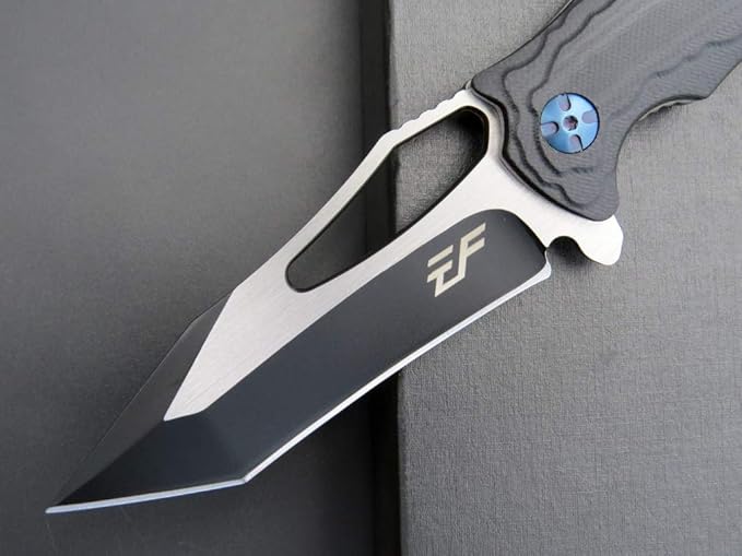 Eafengrow EF915 Folding Knife D2 Steel Blade with Black-Oxide Coating G10 Handle with Ball Bearing Safe Open Flipper Knife Locking Liner and Pocketclip for Camping Work (Black)