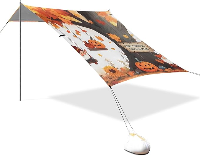 ALAZA Fall Tree Pumpkin Two Gnome Beach Tent Sun Shelter Portable Canopy Sunshade for Outdoor Camping Picnics Backyard Fun 10x9 ft