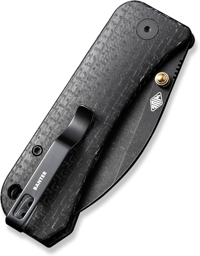 WeKnife Banter Wharncliffe Pocket Knife for EDC Ben Petersen Folding Knife with 2.85 CPM S35VN Steel Blade Burlap Micarta Handle Titanium Thumb Stud Opener WE19068J-1 (Black)