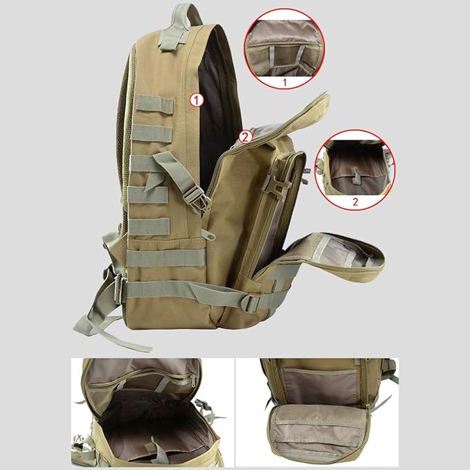 41L Military Tactical Backpack For Men Camping Hiking Trekking Daypack Rucksack Bag MOLLE 3 Day Assault Pack (San Sha)