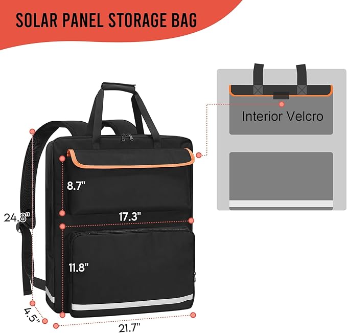 Solar Panel Storage Bag Padded Carrying Case for Jackery SolarSaga 100W 100X 200W - Travel-Friendly with Multi-Pockets &amp Shoulder Strap Backpack for 100w 100x 200w Casual/Sporty