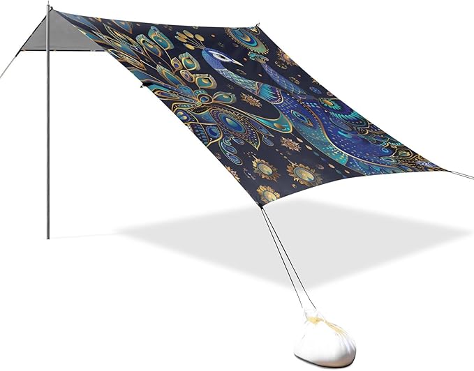 ALAZA Boho Astrology Peacock Beach Tent Sun Shelter Portable Canopy Sunshade for Outdoor Camping Picnics Backyard Fun 10x9 ft