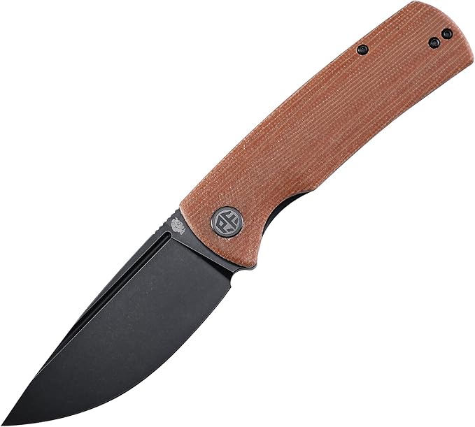 Petrified fish PFP01 k110 steel folding knife Micarta handle Front flipper outdoor Camping survival hunting EDC tool knives (Brown Micarta Stonewashed)
