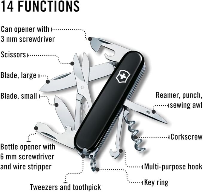 Climber Swiss Army Knife Black Blister Pack