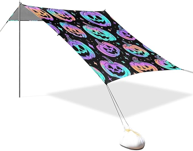 ALAZA Pumpkin Colorful Pattern Beach Tent Sun Shelter UPF50+ Protection Beach Shade Canopy w/ 4 Sandbags for Outdoor Camping Fishing Backyard Fun Picnic 10x9 ft