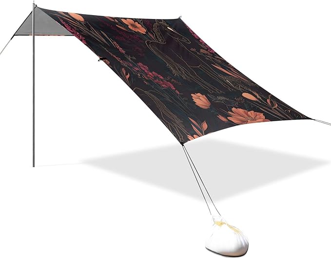 Night Horse Cross Flowers Field Beach Tent Sun Shelter Set UPF50+ UV Protection 10.5 x 9.19 FT Camping Shade Canopy with Sandbags Sand Anchors Carrying Bag and Others