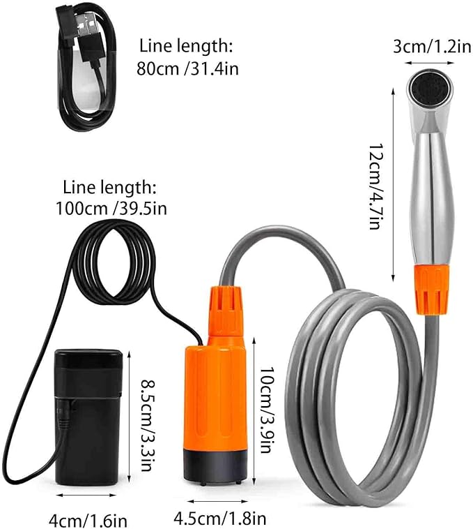 kowaku Camping Shower Portable Shower Camp Shower Waterproof Electric Shower Pump Outdoor Shower for Travel Beach Backpacking Hiking