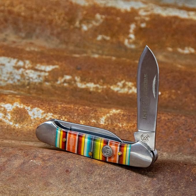 WHISKEY BENT HAT CO. Traditional Canoe Folding Knife 3.63 Closed Length 440C Stainless Steel Blades (Serape Sunrise)