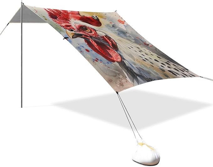 ALAZA Oil Painting Rooster Painting Beach Tent Sun Shelter Portable Canopy Sunshade for Outdoor Camping Picnics Backyard Fun 10x9 ft