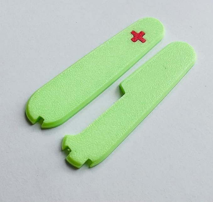 Replacement Covers For Victorinox Scales Plus 91mm Plastic Handles With Toothpick Tweezers And Ballpoint Pen Glowing Cross (Glowing Green)