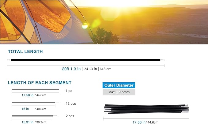 Aluminum Tent Poles Replacement Black Pre-Assembled Tent Pole 7001 T6 Heated Camping Tent Rod