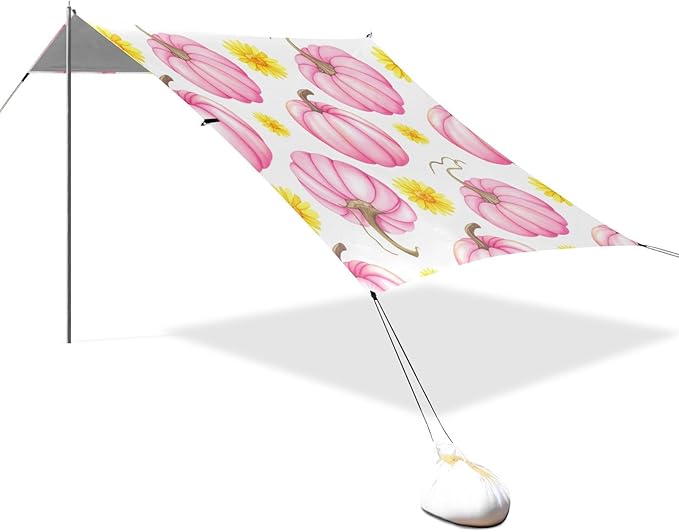 xigua Pumpkins Beach Tent Sun Shelter with Carrying Bag - Silver Coated Oxford Fabric Beach Canopy for Beach Camping Fishing - Includes Windproof Ropes Sandbags &amp Stakes
