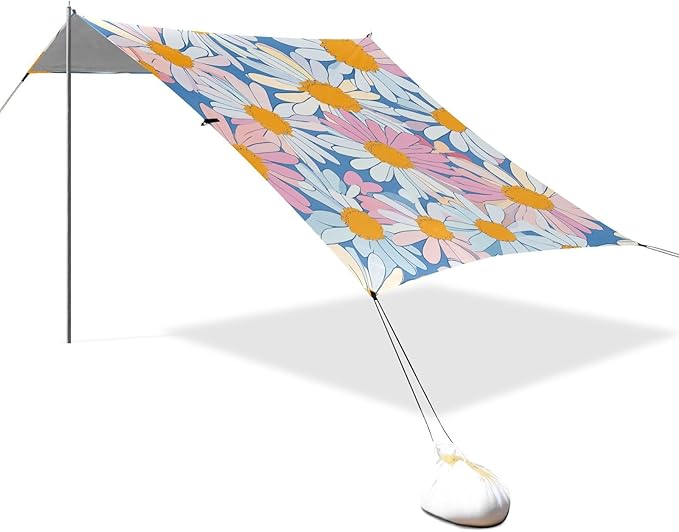 ALAZA Abstract Daisy Floral Flower Beach Tent Sun Shelter Portable Canopy Sunshade for Outdoor Camping Picnics Backyard Fun 10x9 ft