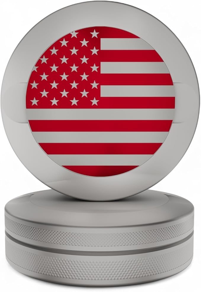 America | Metal Container for Zyn Premium Aluminum Can &amp Rugged Pouch Holder | Extra Capacity Knurled Grip &amp Used Pouch Storage | EDC (Stone/Red Chrome)