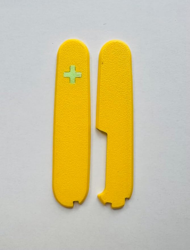 Replacement Covers For Victorinox Scales Plus 91mm Plastic Handles With Toothpick Tweezers And Ballpoint Pen Glowing Cross (Yellow)