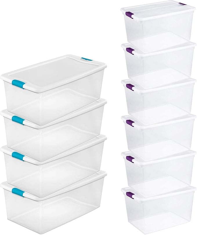 Sterilite Storage Solution with 106 Quart Clear Tote w/Latching Lid 4 Pack and 66 Quart Clear Tote w/Latching Lid 6 Pack