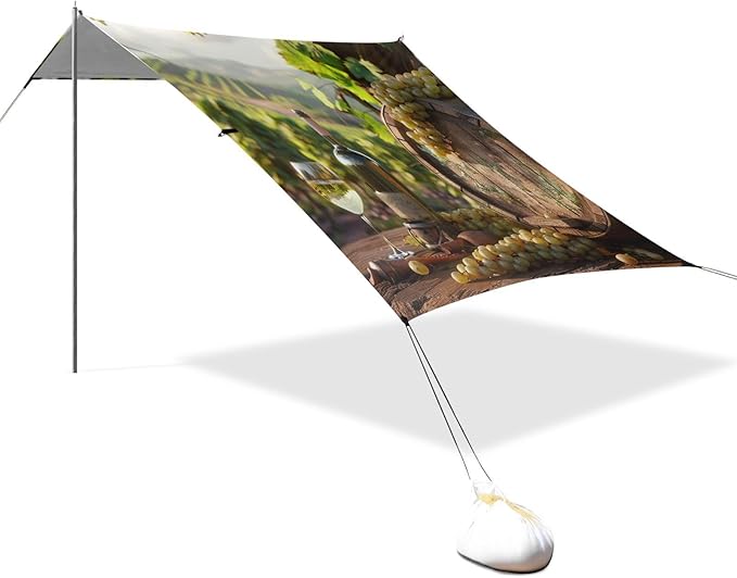 ALAZA White Wine with Barrel on Vineyard Beach Tent Sun Shelter Portable Canopy Sunshade for Outdoor Camping Picnics Backyard Fun 10x9 ft