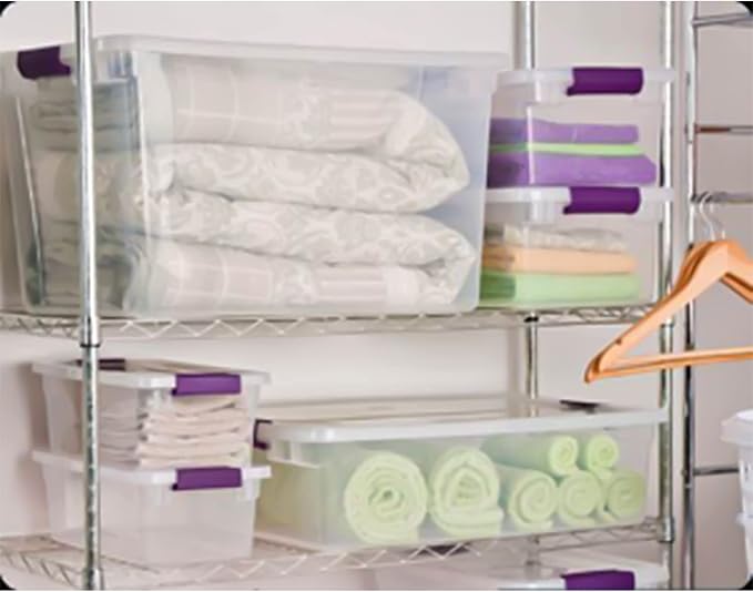 Sterilite 66 Quart Clear Latch Lid Storage Container Tote 12 Pack and 15 Quart Clear Latch Lid Storage Container Tote 12 Pack for Home Organization