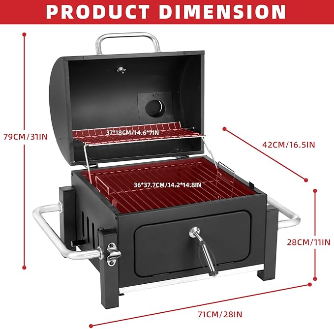 Kendane Portable Charcoal Grill with 314 Square Inch Cooking AreaCompact Tabletop Charcoal Grill with Warming RackSmall BBQ Grill with Charcoal Tray for Outdoor Camping Picnic