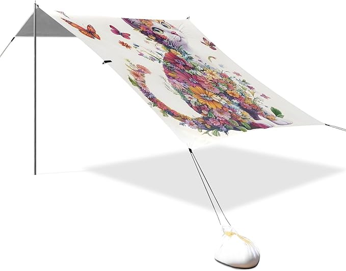 ALAZA Flower Cat Butterfly Beach Tent Sun Shelter Portable Canopy Sunshade for Outdoor Camping Picnics Backyard Fun 10x9 ft