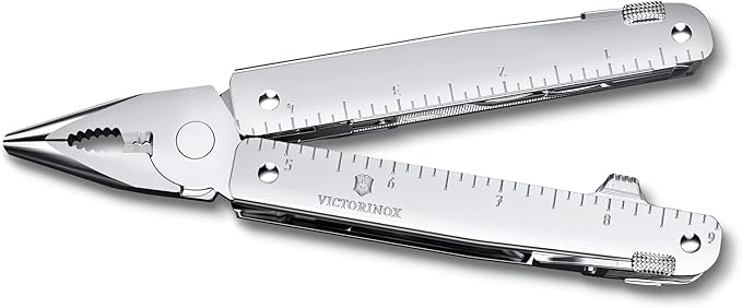 Victorinox Swiss Tool MX Swiss Army Knife 26 Function Swiss Made Multitool with Large Blade Pliers and Wire Cutter - Silver with Nylon Pouch