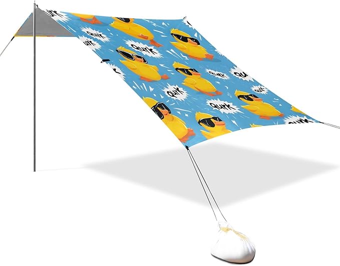 ALAZA Yellow Duck Cool Beach Tent Sun Shelter UPF50+ Protection Beach Shade Canopy w/ 4 Sandbags for Outdoor Camping Fishing Backyard Fun Picnic 10x9 ft