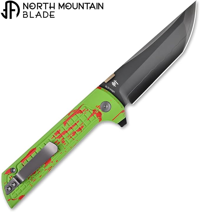 Manual Folding Pocket Knife for Men - SLD-Magic 3-Layer San Mai Steel - 3.5 DLC Coated Modified Tanto Blade - Lightweight Aluminum Handle with Secure Button Lock - Precision EDC Utility Tool for Outd