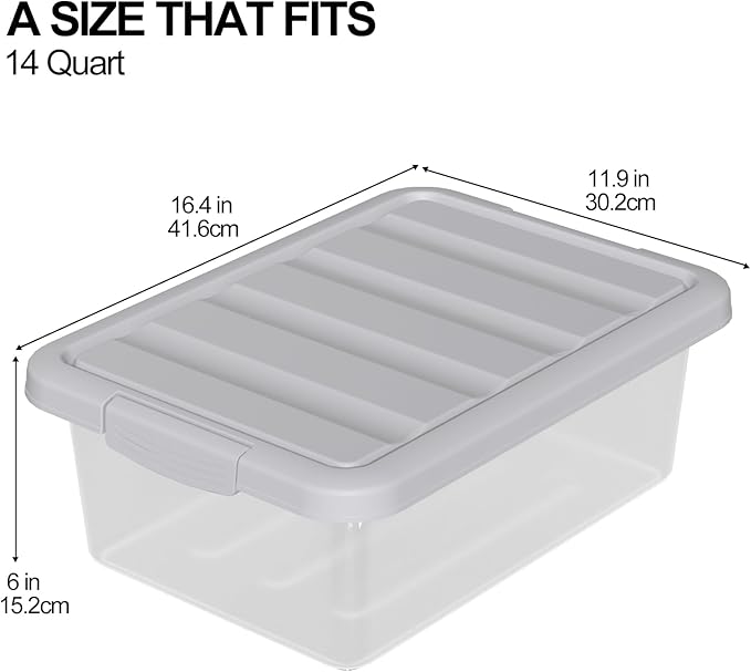 14 Quart 2-Pack Latching Box Clear Storage Box Heavy-Duty Organizing Containers for Closet and Office F