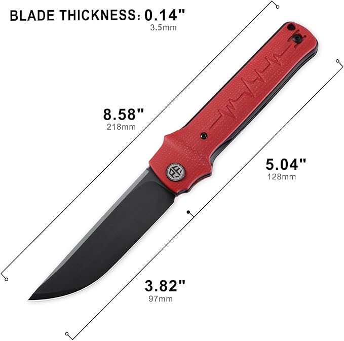 Petrified fish PFB04 Tena Folding Knife 3.82 D2 Black Stonewashed Blade Micarta Handle Pocket Folding knife for EDC Camping Outdoor (Red Micarta Stonewashed)