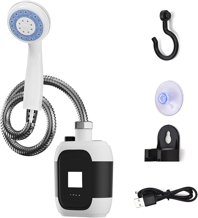 Portable Shower for Camping [Long-Lasting] 2000mAh Rechargeable Camping Shower with Intelligent LED Display IPX7 Waterproof Outdoor Camp Pump for Hiking Travel Car Pet