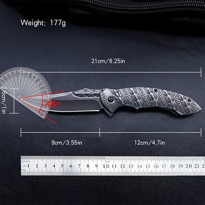 Folding knife 3D relief keel pattern 8Cr14MoV handle material for Camping Finshing Hunting Survival for Men Women (A2)