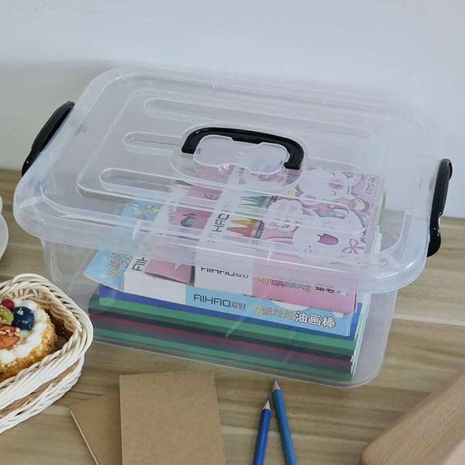 8 Liter Plastic Storage Box 2-Pack Clear Storage Bins with Handles