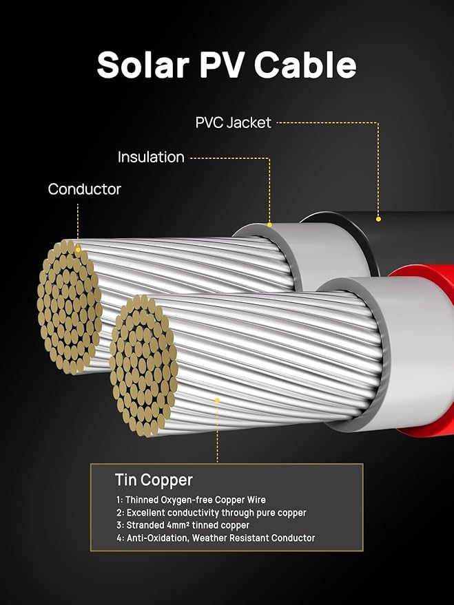 AFERIY Solar Panel Extension Cable: with Female and Male Connector - 5M (16.5FT Red + 16.5FT Black)