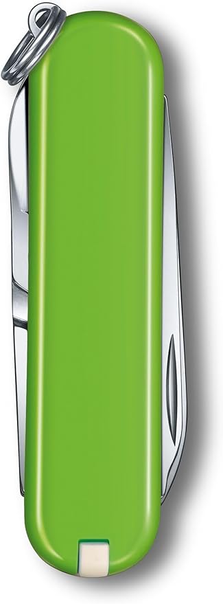 Victorinox Classic SD Swiss Army Knife Compact 7 Functions Swiss Made Pocket Knife with Small Blade Screwdriver and Key Ring - Smashed Avocado (Green)