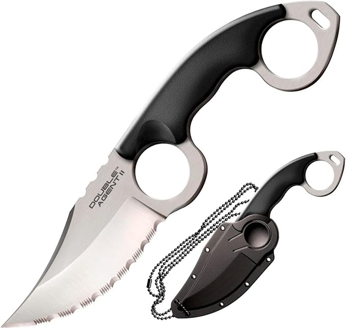 Cold Steel Double Agent II Serrated Edge Durable Lightweight Japanese AUS8A Steel Clip Point Shape 3 Fixed Blade Tactical Outdoor Hunting Knife Griv-Ex Handle Secure-Ex Sheath