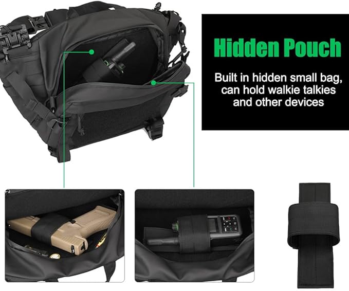 MiOYOOW Tactical Sling Backpack Outdoor Waist Bag Waterproof Crossbody Bag with Concealed Pocket for Hunting Fishing Hiking