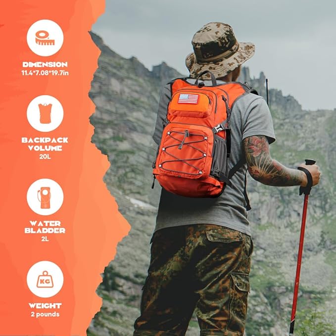 Maelstrom Hydration Hiking Backpack with 2L/3L Water Bladder High Flow Bite Valve Water Backpack Men Women Lightweight Insulation for Hiking Cycling Running Climbing Camping