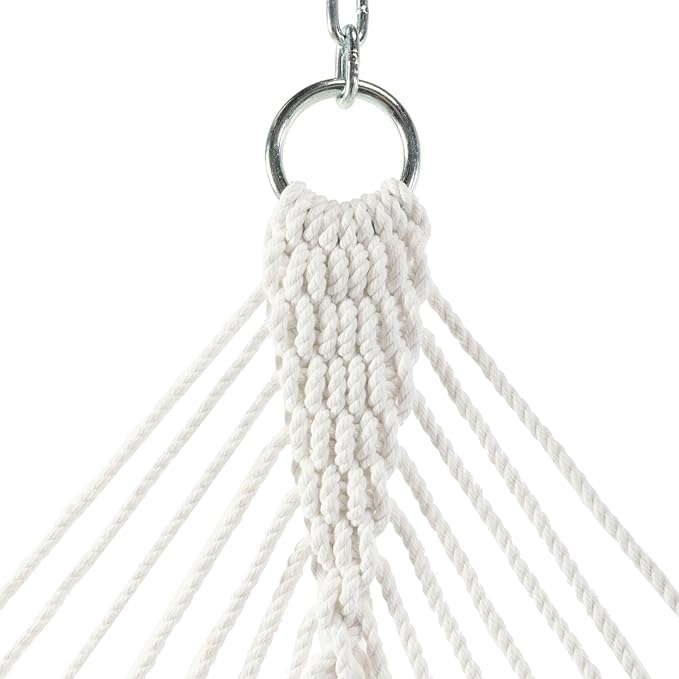 Hatteras Hammocks Deluxe White Duracord Rope Hammock with Free Extension Chains &amp Tree Hooks Handcrafted in The USA 450 LB Weight Capacity 13 ft. x 60 in