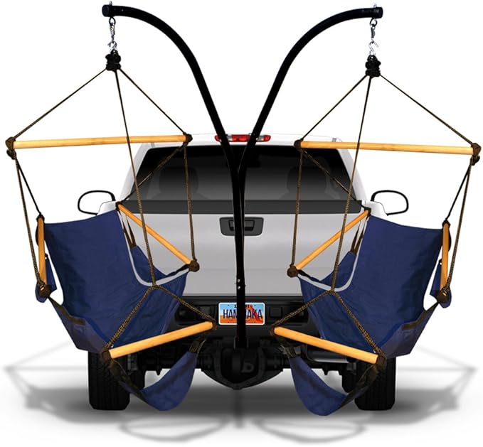 Hammaka Hammock Hitch Stand with 2 Cradle Chairs and Blue/Green Parachute Hammock (Blue)