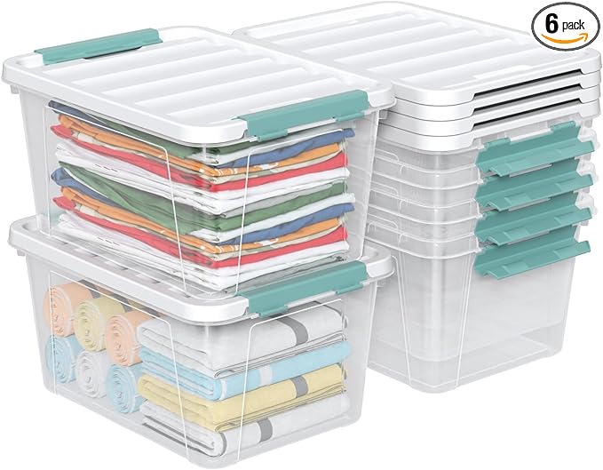 20 Quart Storage Box Bins with Lids Clear Plastic Latch Totes for Storage 6 Packs