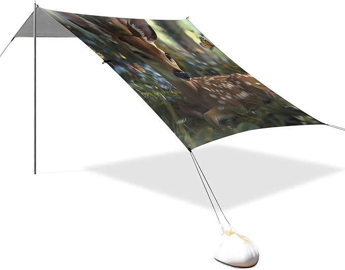 ALAZA Deer Fawn Forest Butterflies Beach Tent Sun Shelter Portable Canopy Sunshade for Outdoor Camping Picnics Backyard Fun 10x9 ft
