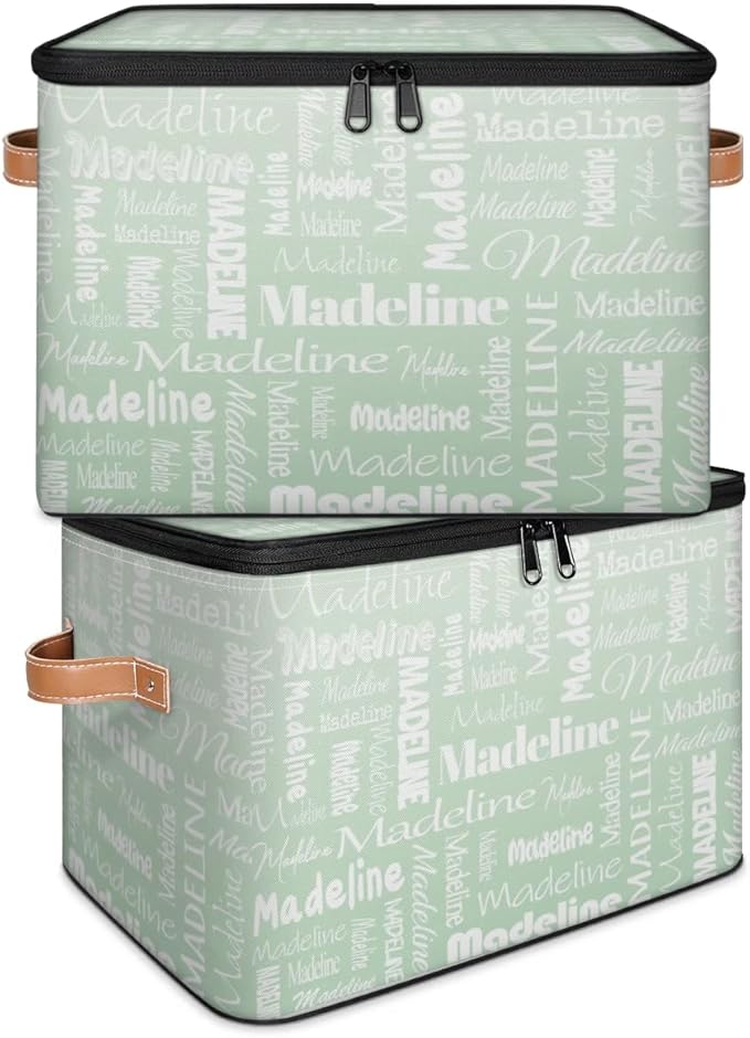 Custom Storage Basket with Name Personalized Keepsake Box with Zipper Lid Foldable Fabric Memory Bin Large capacity with Handle Green