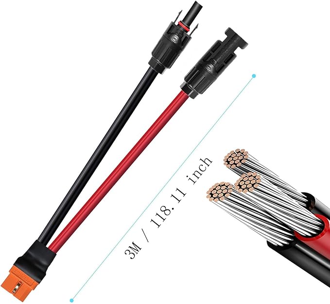 Solar to XT60i 10AWG Extension Cable XT60I-F 6mm2 Solar Cable Compatible for Portable Power Station 3m (10AWG 10FT)