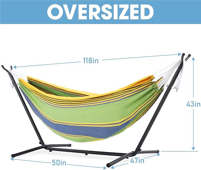 Double Hammock with 10FT Space Saving Steel StandHeavy Duty Stand Includes Portable Carrying Case550lbs Capacity