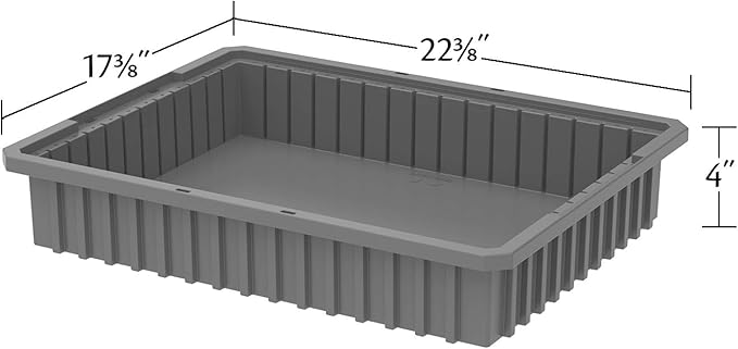 Akro-Mils 33224 Akro-Grid Plastic Slotted Dividable Modu Box Stackable Grid Storage Tote Container (22-3/8-Inch L x 17-3/8-Inch W x 4-Inch H) (6 Pack) Gray