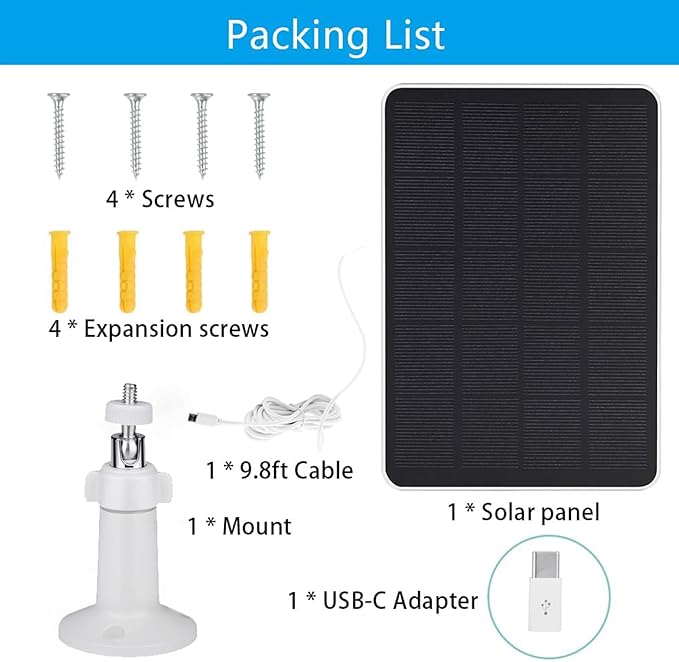 Solar Panel Compatible with Simplisafe Outdoor Camera Series 2 Wireless and Wired 4Pack Waterproof Solar Charger with Adjustable Wall Mount 10ft Micro USB Port Charging Cable