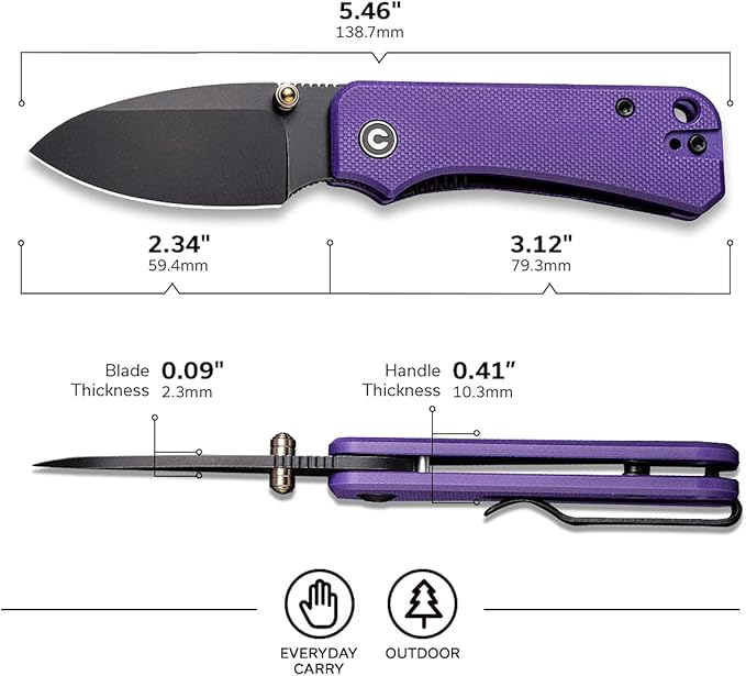 CIVIVI Baby Banter Pocket Folding Knife for EDC 2.34 Blade Small Knife with Titanium Thumb Stud Opener (Purple)